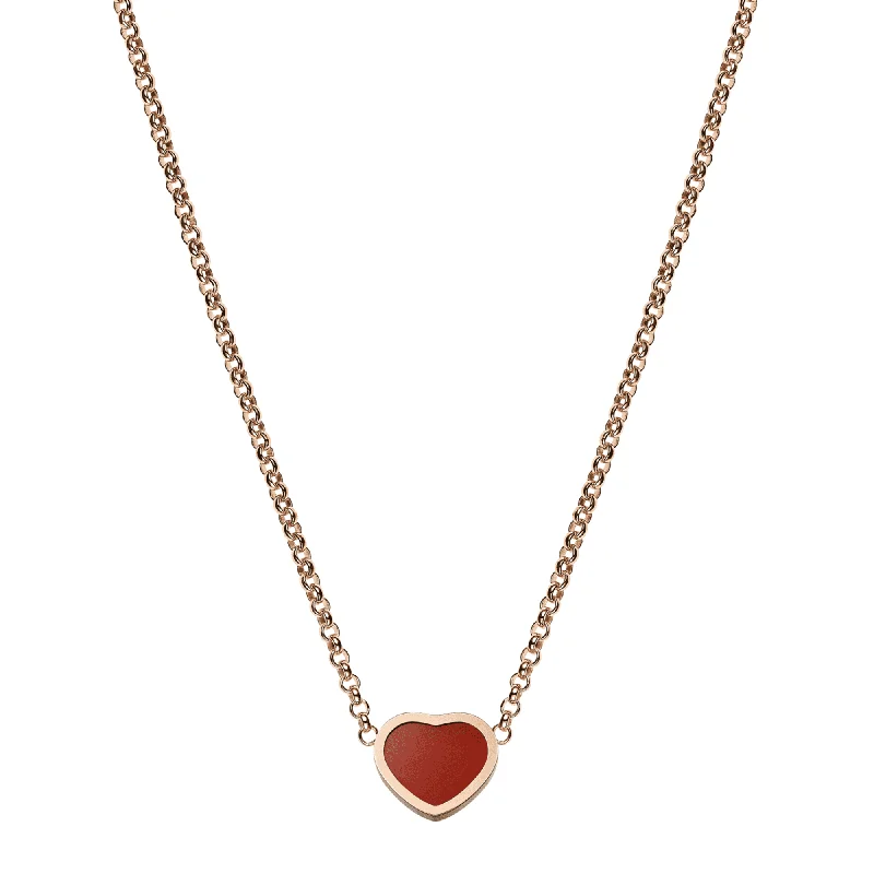 Simple Necklace with Heart-Shaped Pendant-18ct Rose Gold My Happy Hearts Pendant With Carnelian Inlay