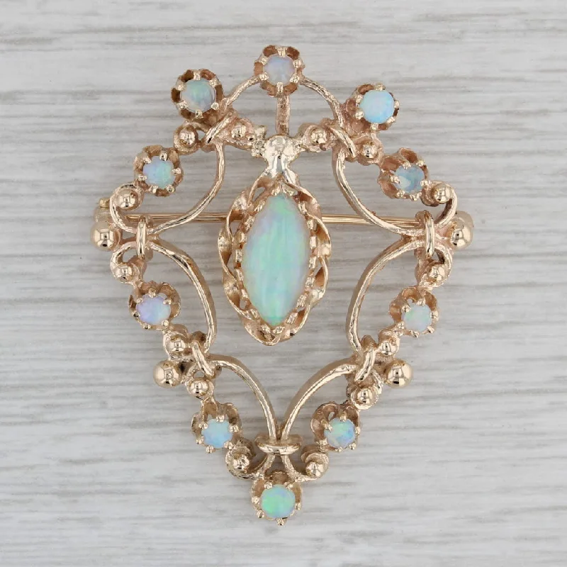 Simple Elegant Brooch-Ornate Opal Pendant Brooch 14k Yellow Gold Vintage Statement