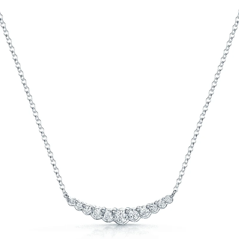 Adjustable Crystal Necklace for Versatility-18ct White Gold Round Brilliant Cut Diamond Fancy Rubover Necklace