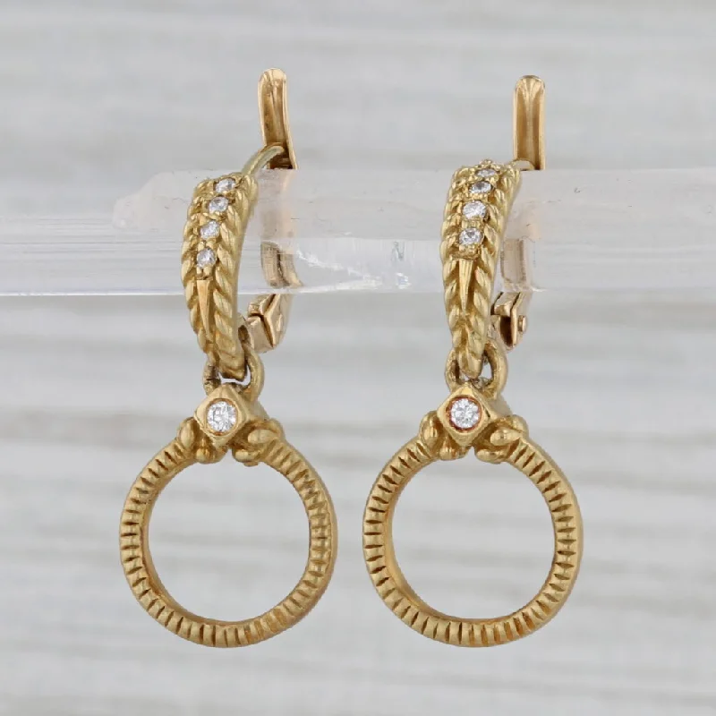 Handmade Hoop Earrings for Weddings-Judith Ripka Diamond Circle Dangle Earrings 18k Yellow Gold Hinged Drops