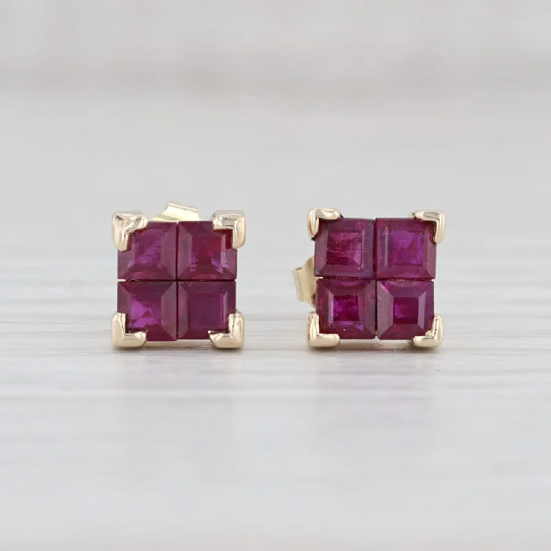 Colorful Acrylic Earrings for Festivals-1.76ctw Ruby Square Princess Stud Earrings 14k Yellow Gold July Birthstone