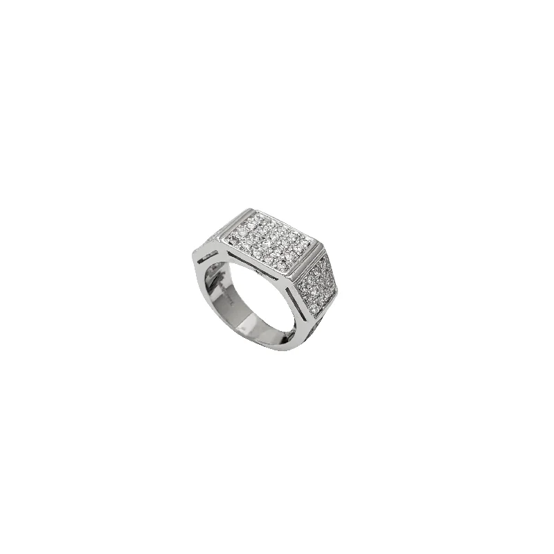 Classic Men’s Wedding Ring with Hammered Texture-Square Shape CZ Ring (Silver)