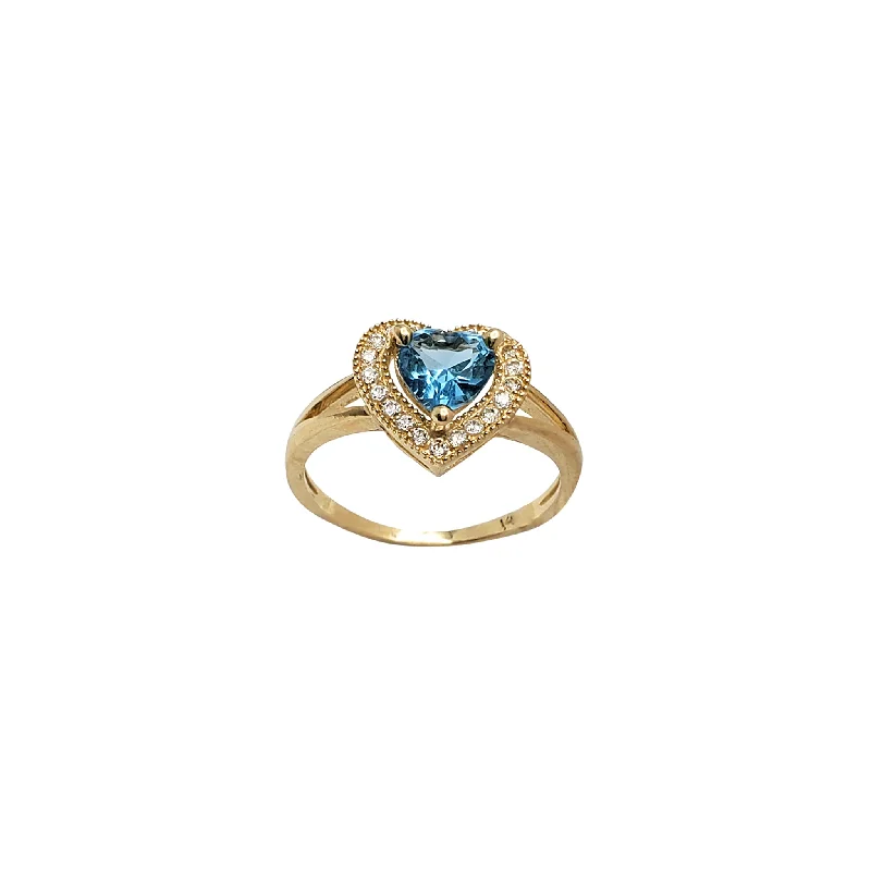 Custom Silver Engagement Ring with Birthstone-Blue Heart Zirconia Engagement Ring (14K)