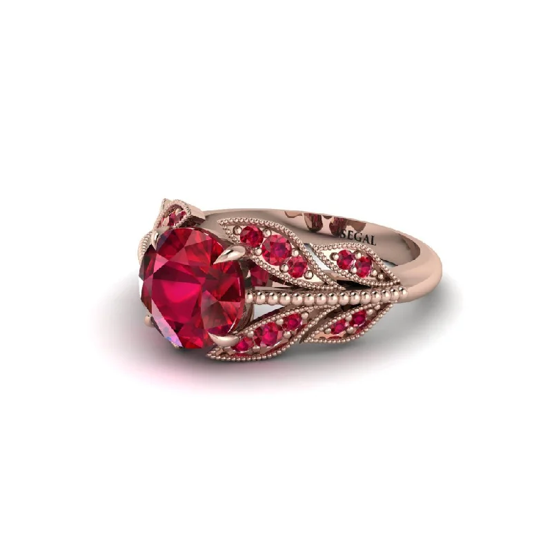 Fashionable Chunky Ring with Gemstone-Ruby Majestic Leaf Gold Engagement Ring - Makenna No. 56