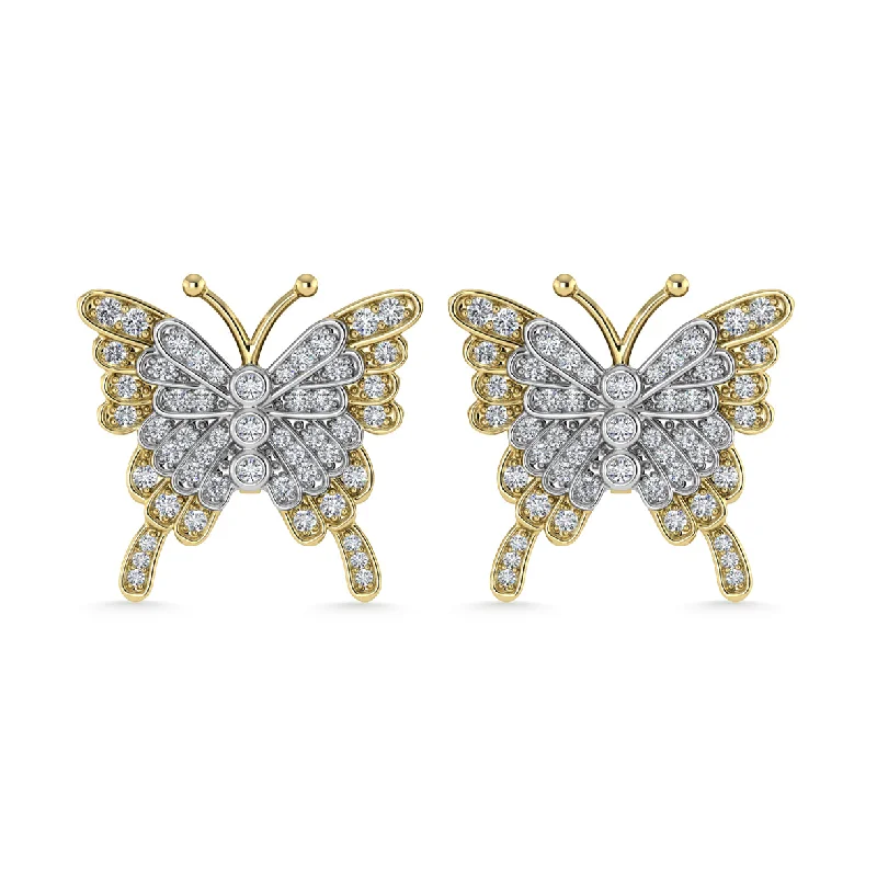 Minimalist Hoop Earrings for Women-Diamond 1/3 Ct.Tw. Fashion Earrings in 10K Two Tone