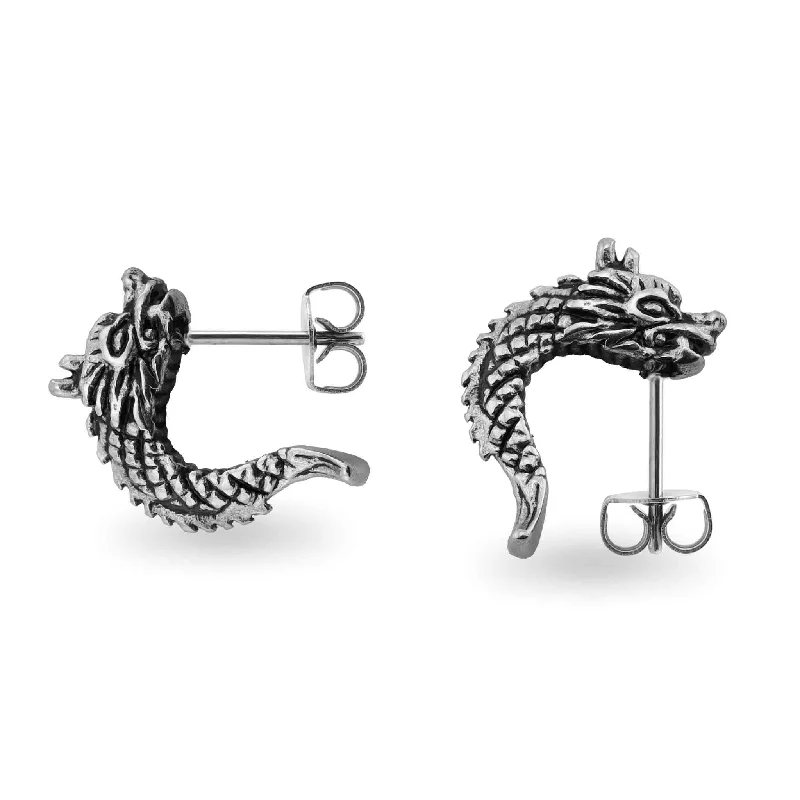 Sparkling Gold Earrings-Stainless Steel Dragon Post Earrings / ERC1001