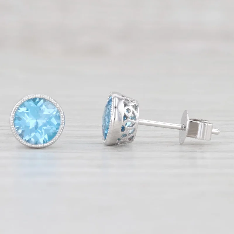 Luxury Gemstone Earrings for Weddings-New 1.85ctw Topaz Solitaire Stud Earrings 14k White Gold December Birthstone