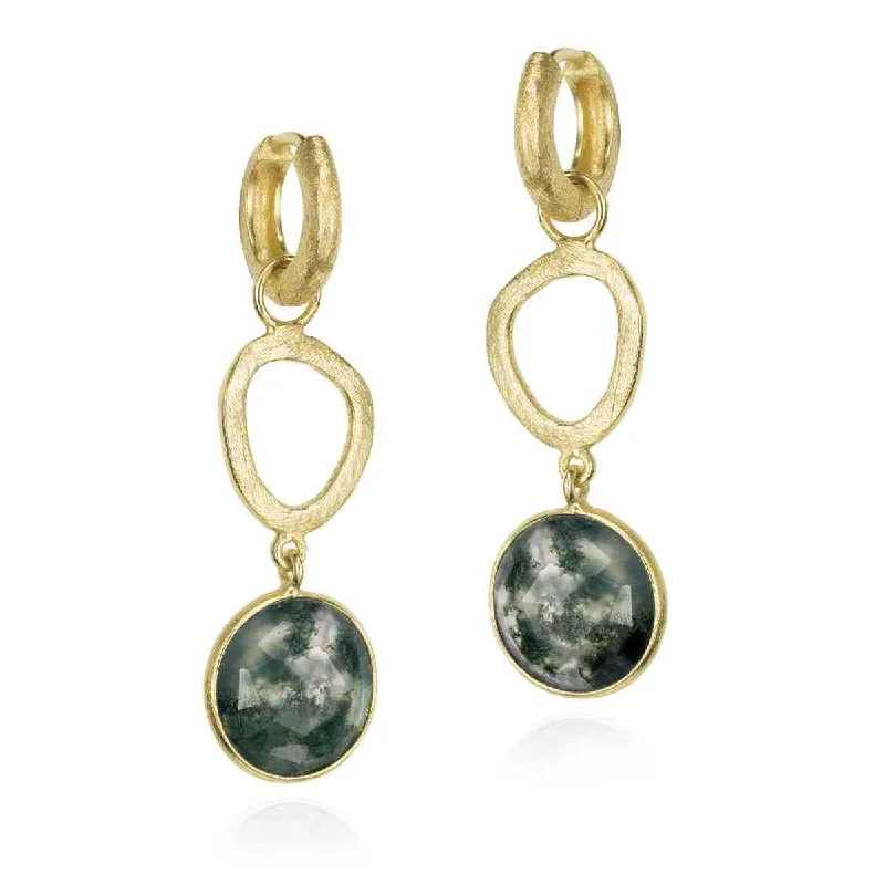 Chic Gold Drop Earrings-Jorge Revilla Spain Luna Moss Agate Sterling 18K Gold Vermeil Dangle Earrings