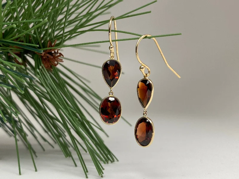 Minimalist Earrings for Everyday-Gemdrops - Double Garnets