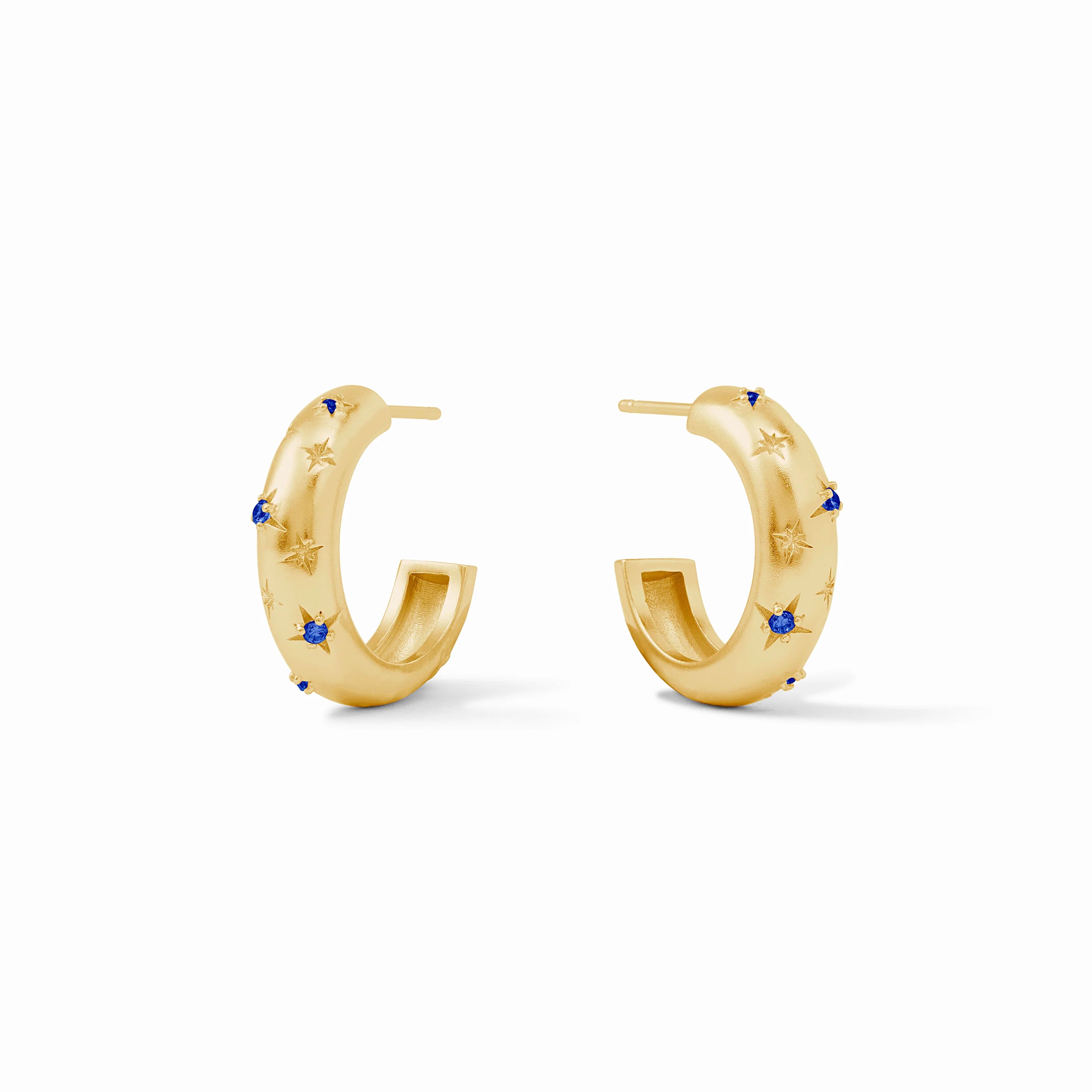 Round Gemstone Earrings for Women-Julie Vos 24K Gold Plated Luna Sapphire Blue CZ Stone Hoop Earrings