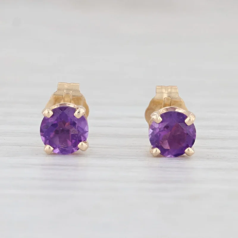 Trendy Hoop Earrings for Women-New 0.81ctw Round Amethyst Stud Earrings 14k Yellow Gold February Birthstone