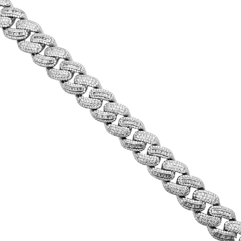 Gold and Silver Necklace for Fashionistas-Zirconia Baguette Cuban Necklace (Silver)