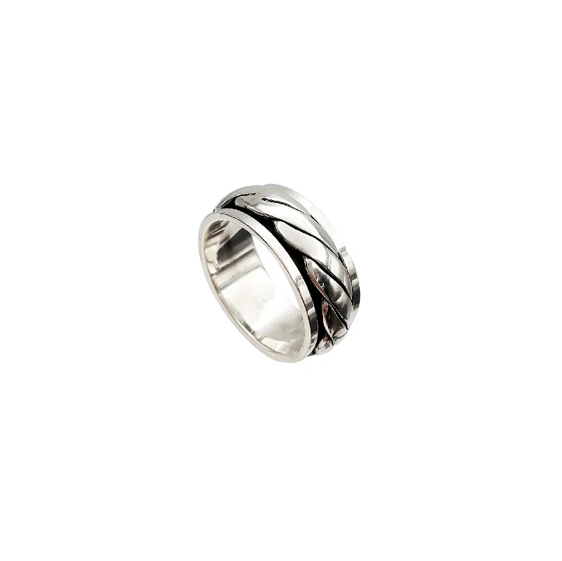 Personalized Silver Ring with Heart Pendant-Rotating Rope Ring (Silver)