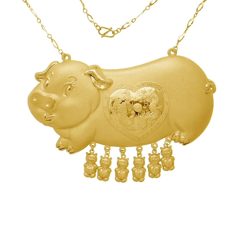 Statement Necklace with Large Gemstones-[3 inch] Lucky Pig Wedding Bridal Necklace (24K)