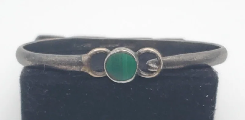 Trendy Gold Bangles with Engraved Family Names-Vintage Malachite Sterling Silver Handmade Mexican Bangle