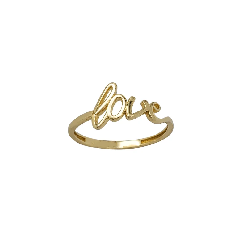 Custom Men’s Ring with Family Crest Engraving-Cursive Letters Love Ring (14K)