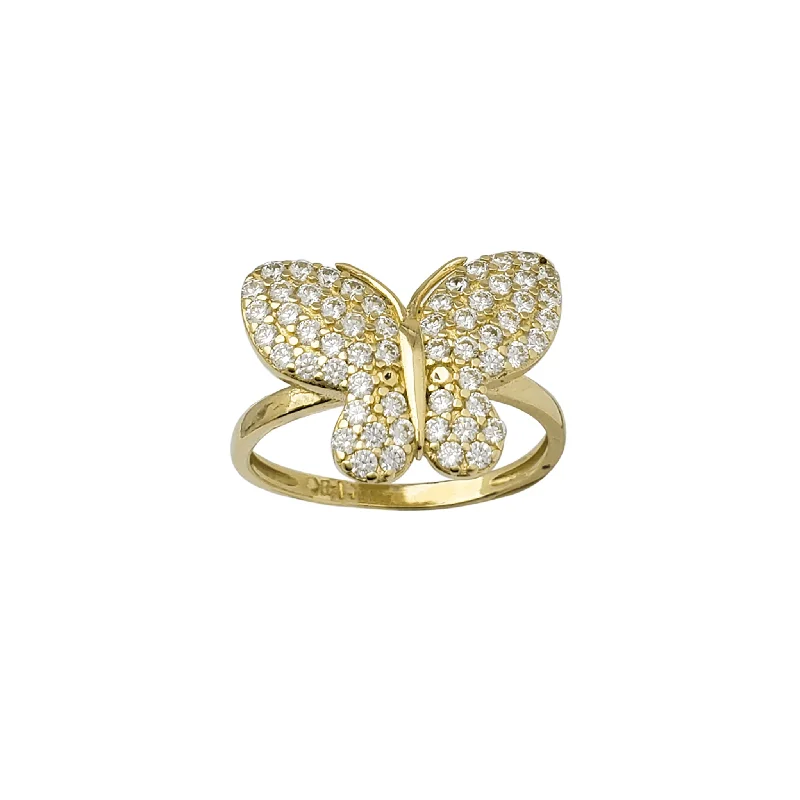 Trendy Men’s Ring with Gemstone Inlay-Zirconia Solitaire Butterfly Ring (14K)