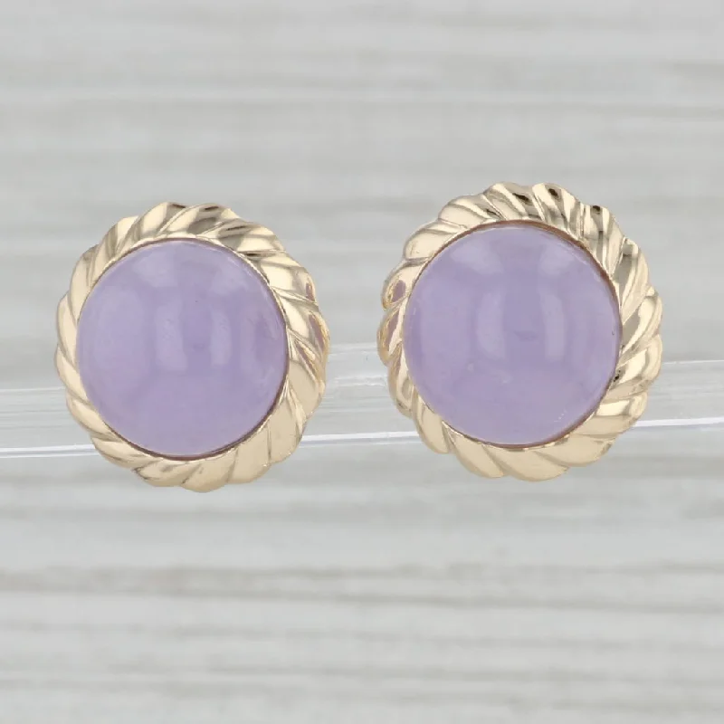 Sparkling Gemstone Earrings for Parties-Lavender Jadeite Jade Stud Earrings 14k Yellow Gold Round Cabochon Studs