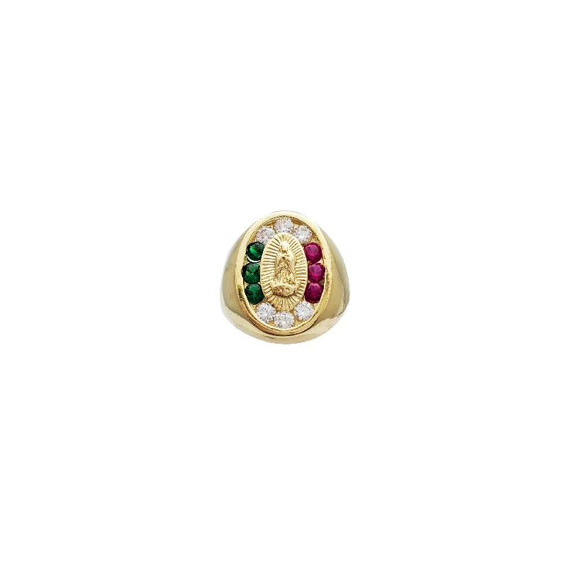 Classic Gold Ring for Engagement with Round Diamond-Oval Shape Multi-Color Guadalupe Ring (14K)