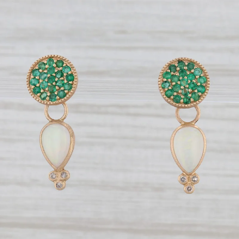 Large Crystal Earrings for Evening Events-New Nina Nguyen Opal Emeralds Diamonds Drop Earrings 18k Yellow Gold Pierced