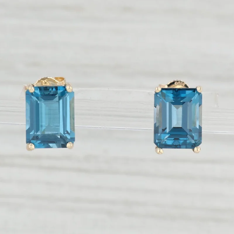 Classic Pearl Earrings for Brides-6ctw Emerald Cut London Blue Topaz Stud Earrings 14k Yellow Gold Solitaire Studs