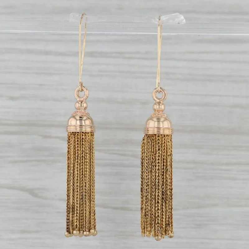 Personalized Charm Earrings-Antique Fringe Tassles Dangle Earrings 14k Yellow Gold New Hook Posts