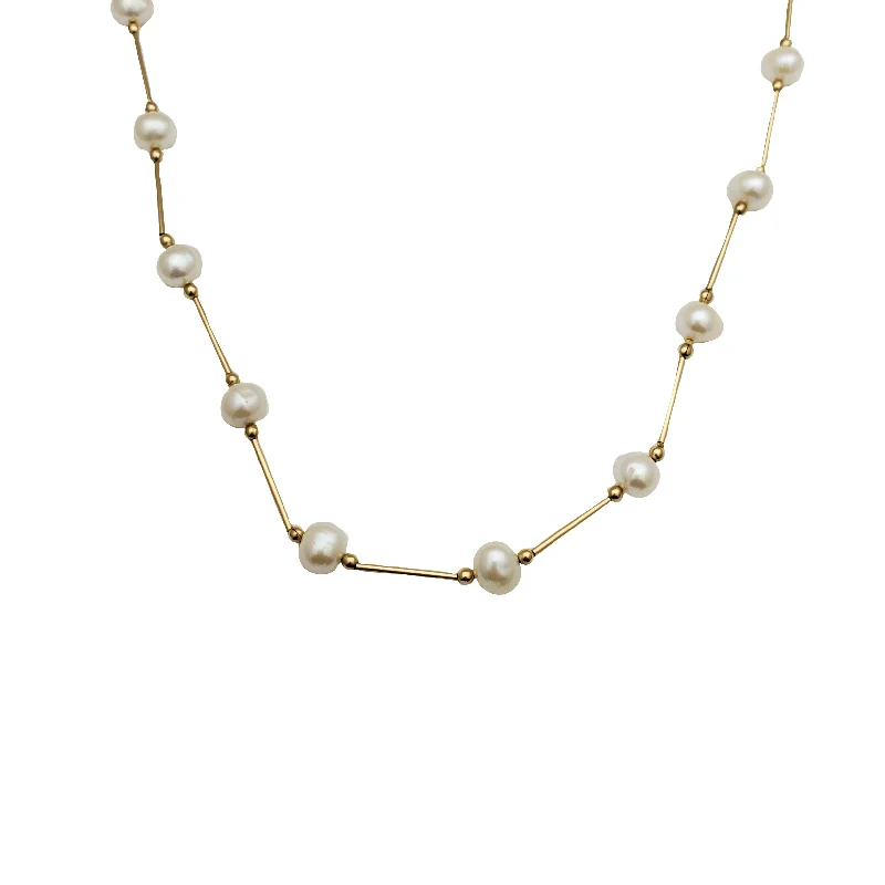 Sparkling Diamond Necklace for Night Events-Yellow Gold Pearl Necklace (14K)