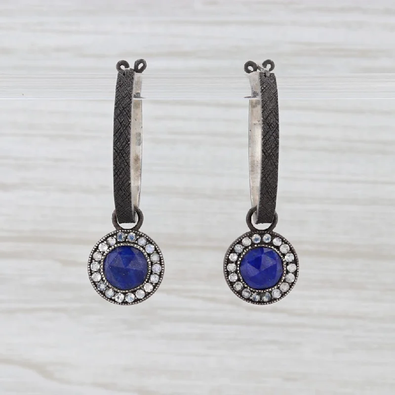 Matching Earrings and Necklace Set-New Nina Nguyen Hoop Earrings Sterling Silver Lapis Lazuli Moonstone Charms