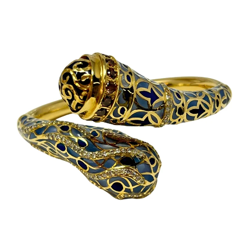 Elegant Silver Bracelet with Crystal Accents-18K Gold Hinged Snake Bracelet with Diamonds and Enamel