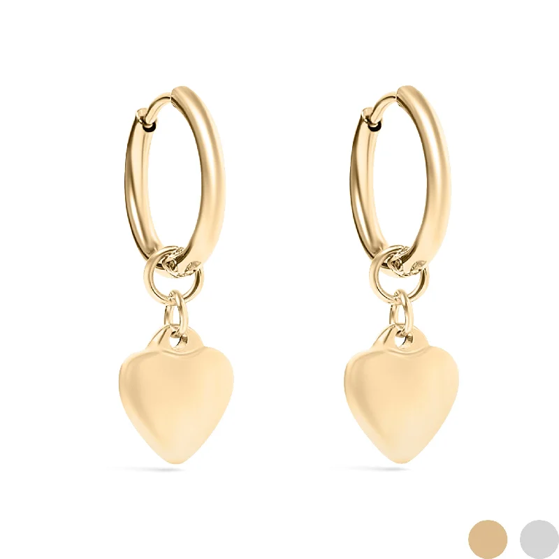 Long Pearl Earrings for Formal Events-18K Gold PVD Stainless Steel Heart Pendant Huggie Hoop Earrings / ERJ0028