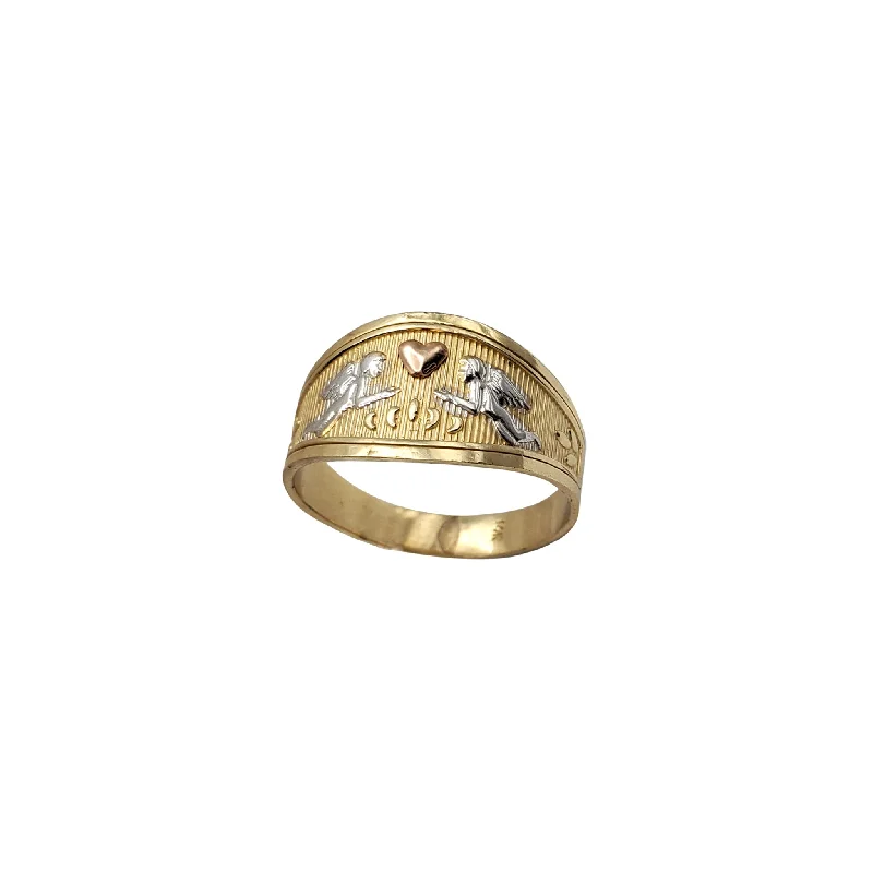 Customizable Engagement Ring with Multi-Stones-Tri-Color Angels & Heart Ring (14K)