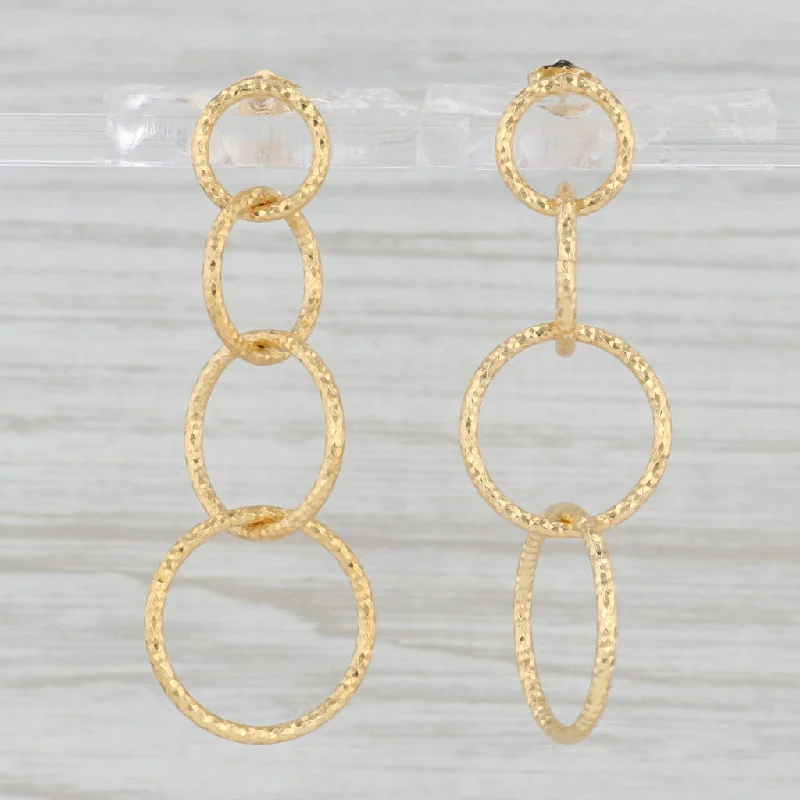 Silver Chain Dangle Earrings-Dangling Circles Earrings 14k Yellow Gold Pierced Drops