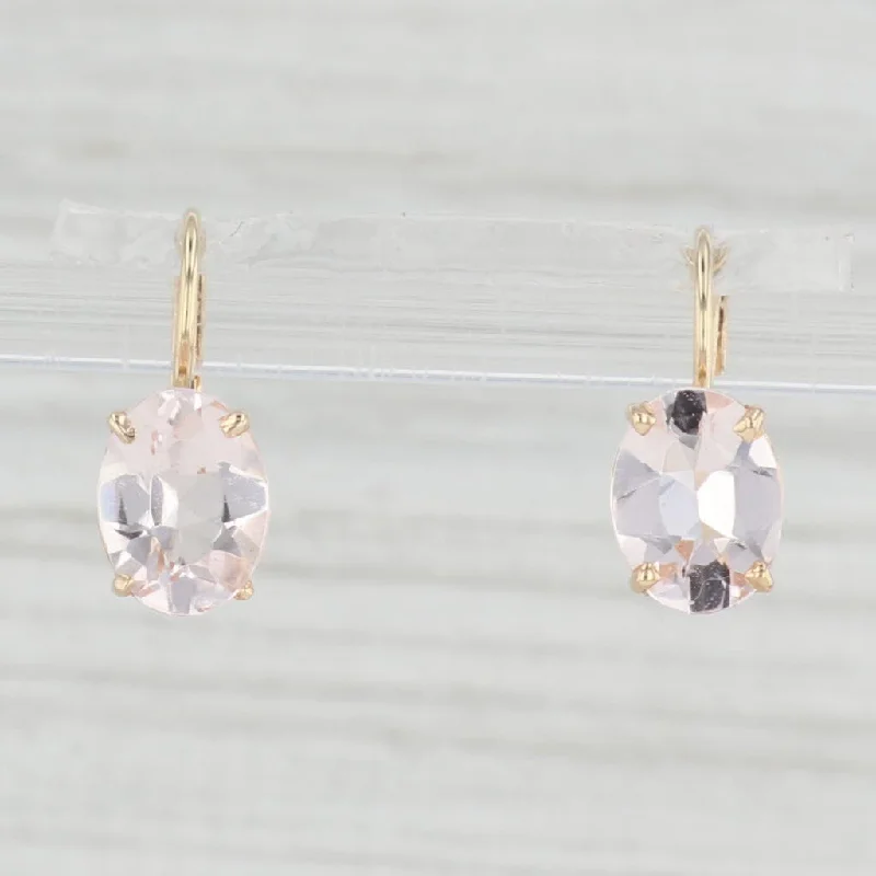 Elegant Vintage Earrings for Women-2.20ctw Peach Morganite Earrings 14k Yellow Gold Leverbacks Oval Solitaires