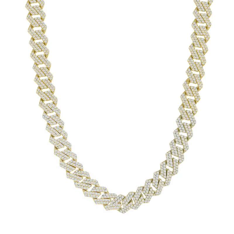 Luxury Silver Necklace with Diamonds-Yellow Iced-Out Monaco Edge Chain (Silver)