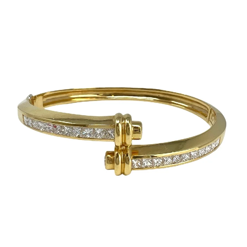 Trendy Beaded Bracelet with Personalized Charms-18K Gold Hinged Bracelet with 22 Princess Cut Diamonds