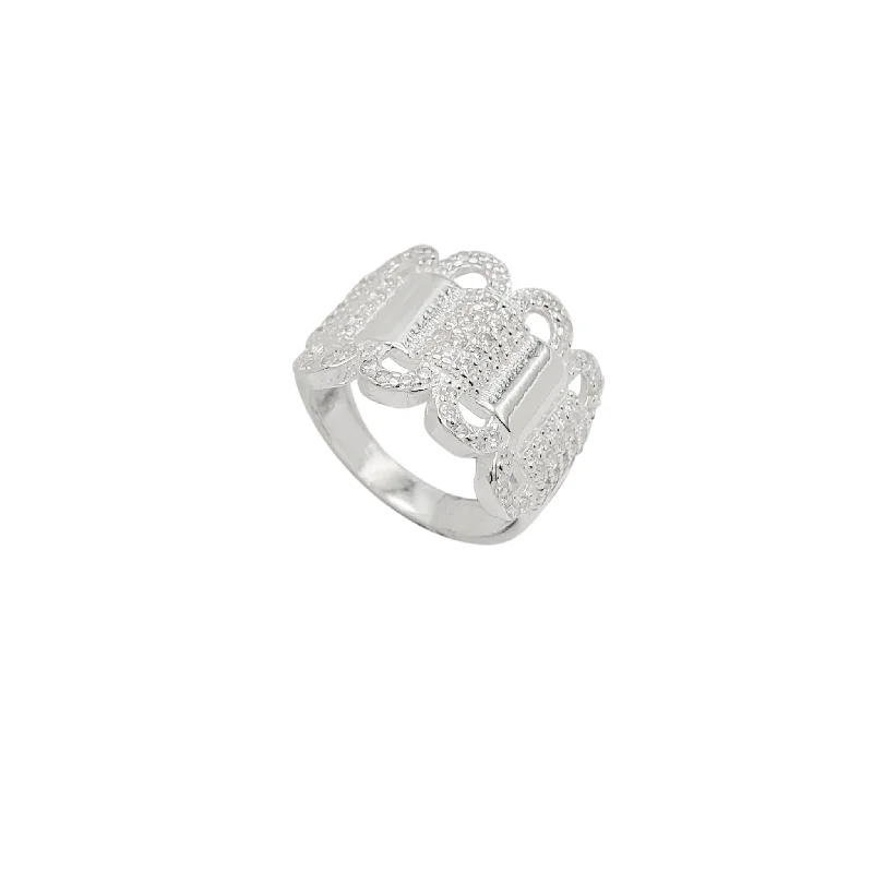 Simple Gold Ring for Casual Style with Engraving-Strings Interconnect CZ Ring (Silver)