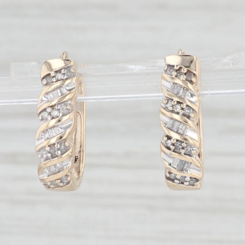 Floral Stud Earrings for Women-0.33ctw Diamond oval Hoop Earrings 10k Yellow Gold Snap Top Pierced