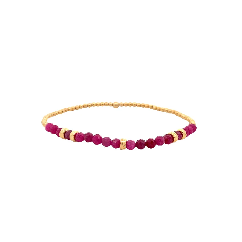 Customizable Gold Bracelet with Name and Date-2mm Ruby Rondelle Stretch Bracelet in Yellow Gold by Karen Lazar