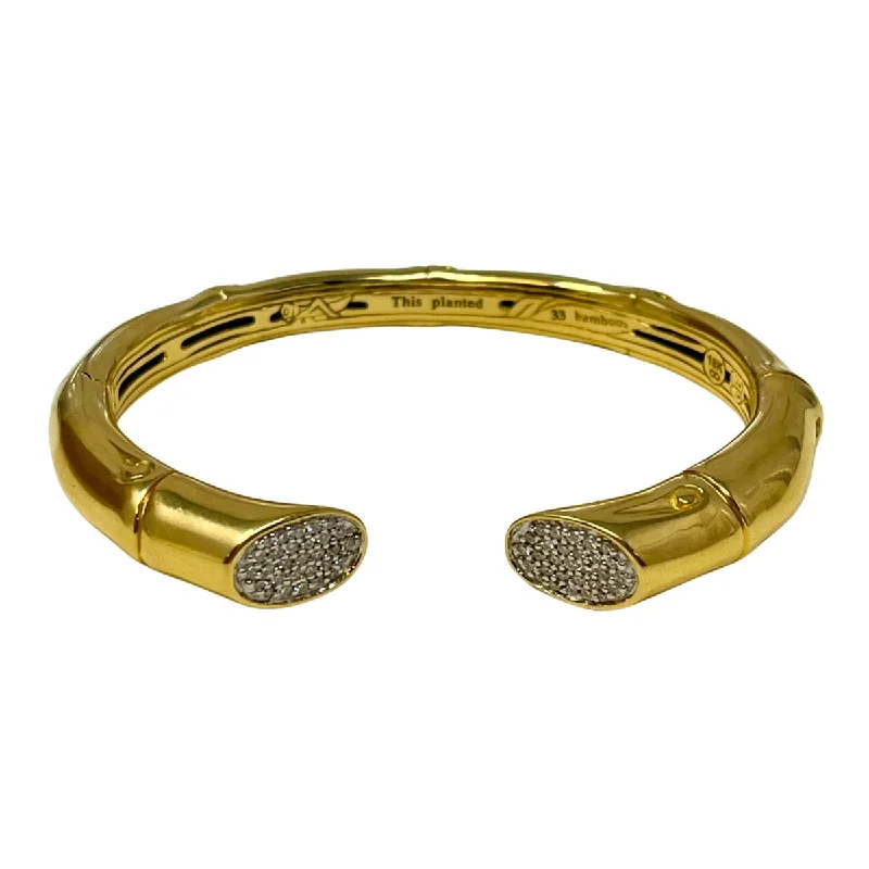 Customizable Silver Bracelet with Family Birthstones-John Hardy 18K Gold Bamboo Cuff Bracelet with Diamond Caps