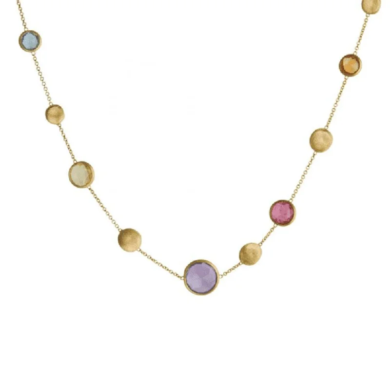 Classic Diamond Necklace for Brides-Jaipur 18ct Yellow Gold Mixed Coloured Stone & Satin Finish Necklace