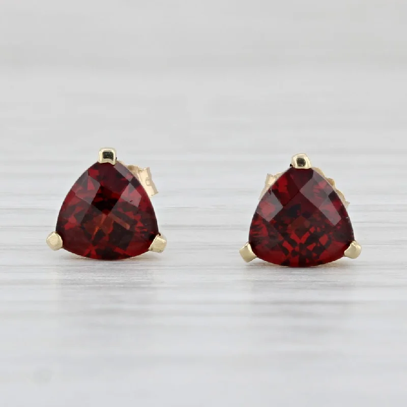 Elegant Gold Earrings for Weddings-1.80ctw Trillion Garnet Solitaire Stud Earrings 10k Yellow Gold