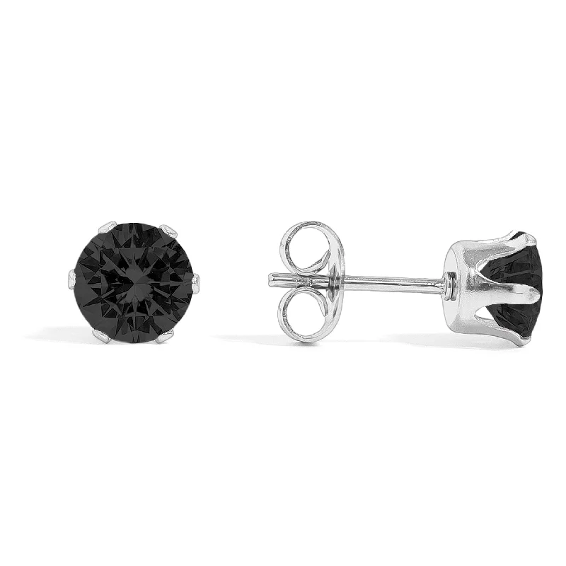 Crystal Earrings for Special Events-Black Stainless Steel Round CZ Stud Earrings / ERJ3159