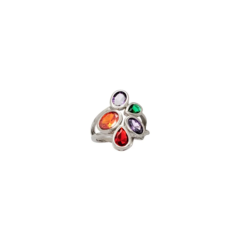 Personalized Gold Ring for Special Occasions-Multi-Color CZ Ring (Silver)