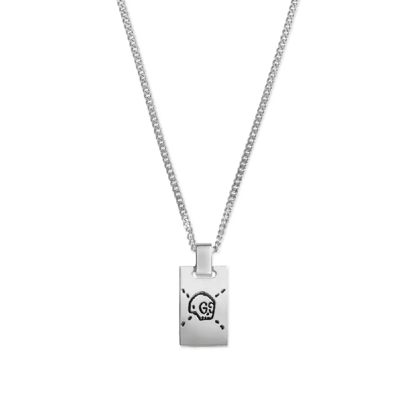 Personalized Bar Necklace for Special Gifts-Gucci Ghost Silver Skull Tag Necklace