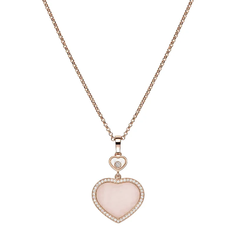 Large Crystal Necklace for Glamorous Look-18ct Rose Gold Happy Hearts Pink Opal & Diamond Surround Pendant