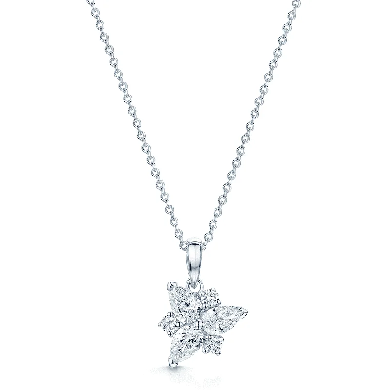 Designer Gold Necklace for Wedding Day-18ct White Gold Pear & Brilliant Cut Cluster Diamond Pendant