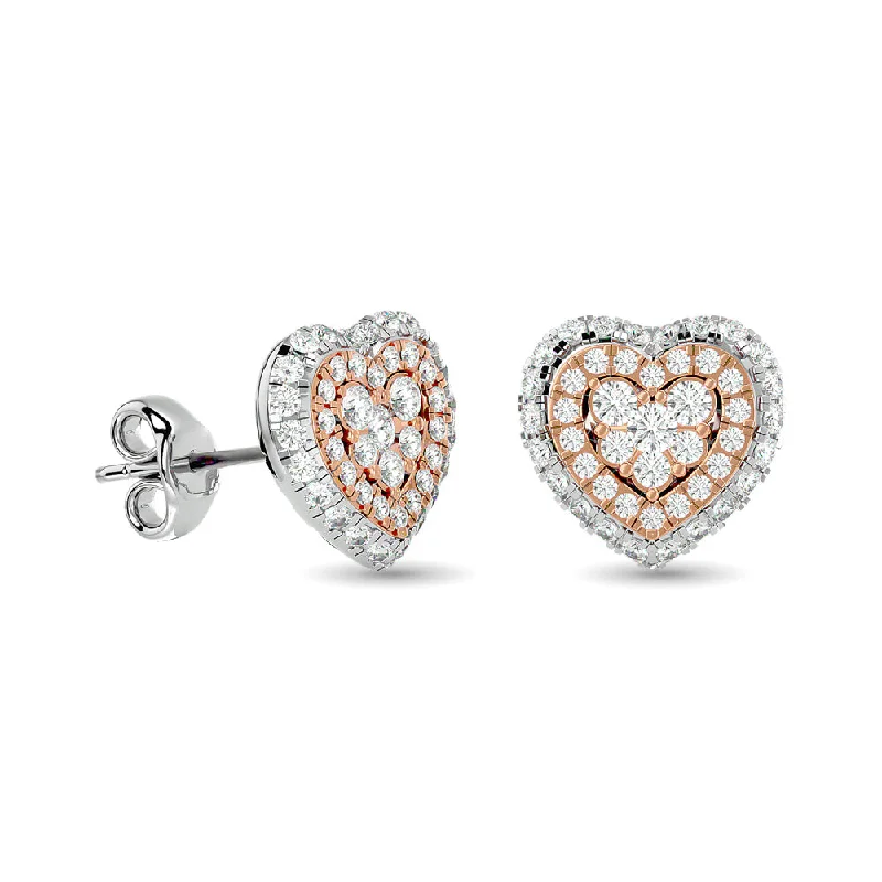 Large Crystal Earrings for Weddings-Diamond 5/8 Ct.Tw. Heart Earrings in 14K Two Tone Gold