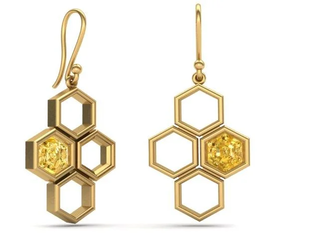 Vintage Gold Stud Earrings-Honeycomb Drop Earrings