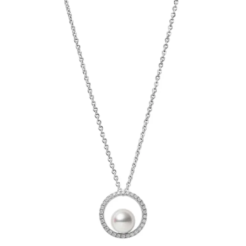 Simple Sapphire Necklace for Bridesmaids-18ct White Gold Diamond & Pearl Circle Pendant