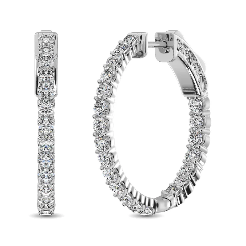 Luxury Gemstone Earrings for Weddings-14K White Gold Diamond 1 1/2 Ct.Tw. In and Out Hoop Earrings